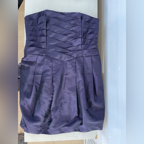 Iridescent Deep Purple Strapless Le Chateau Formal Mini Dress with Pockets - Picture 3 of 13